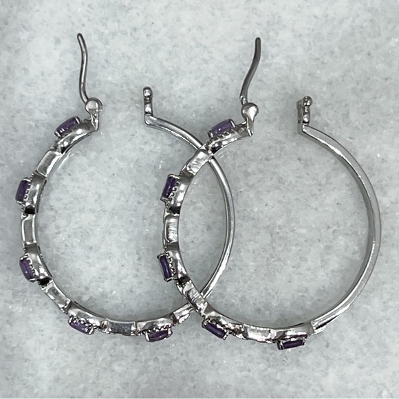 African Amethyst Large Silver Hoop Earrings - Picture 10 of 13